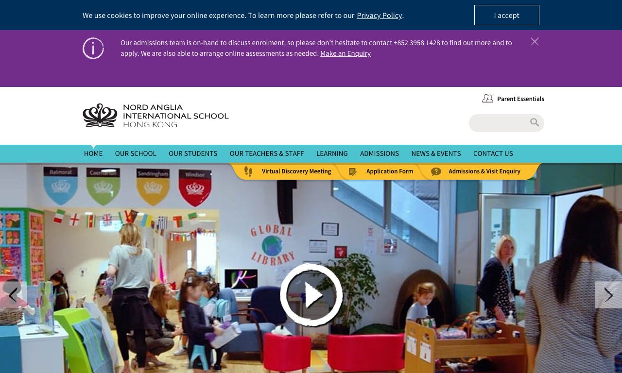 Screenshot of the Home Page of NORD ANGLIA INTERNATIONAL PRE-SCHOOL (TAI TAM)